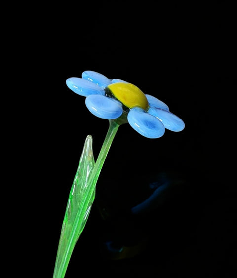 Light Blue Glass Daisy - Handcrafted Long Stem Flower