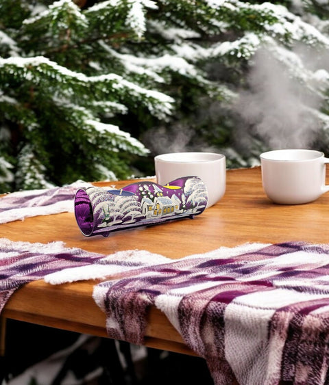 Purple Glass Double Candle Holder, Hand Crafted in Ukraine, White Church Winter Wonderland, Wonderful Year Round