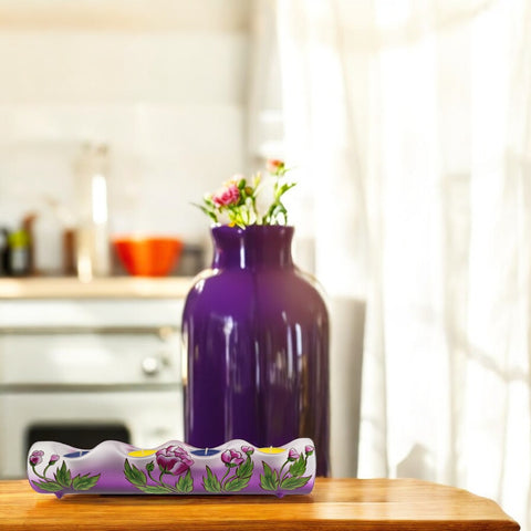 Blown Glass Candle Holder, Hand Crafted in Ukraine, Peony Flower Design, Wonderful Year Round