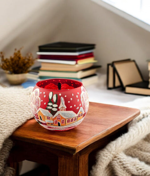 Large Red Glass Candle Holder, Hand Crafted in Ukraine, Brown Cathedral Winter Wonderland, Wonderful Year Round