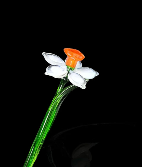 White Glass Daffodil - Handcrafted Short Stem Flower