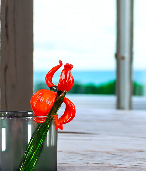 Red Glass Iris - Handcrafted Short Stem Flower