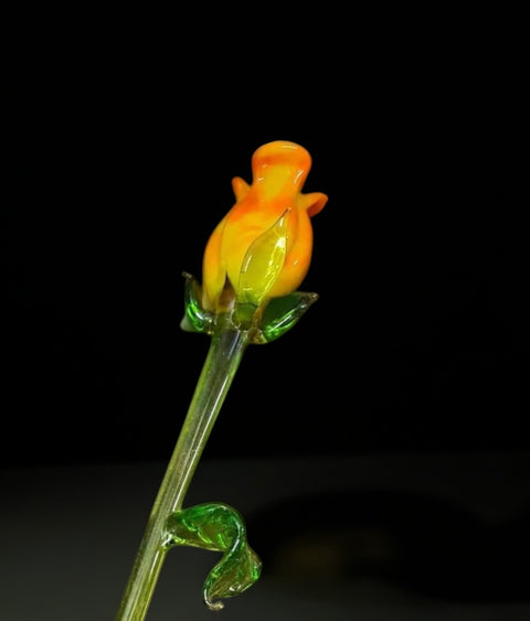 Yellow Orange Glass Rose - Handcrafted Long Stem Flower