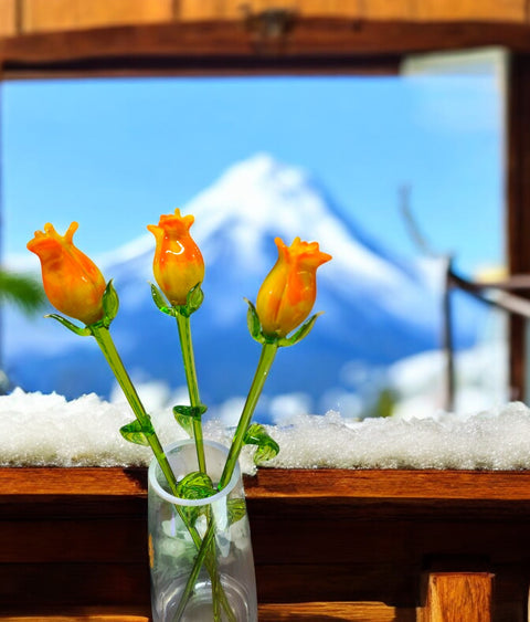 Yellow Orange Glass Rose - Handcrafted Long Stem Flower