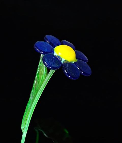 Blue Glass Daisy - Handcrafted Long Stem Flower