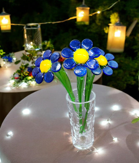 Blue Glass Daisy - Handcrafted Long Stem Flower