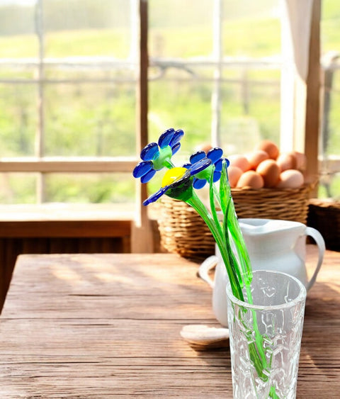 Blue Glass Daisy - Handcrafted Long Stem Flower