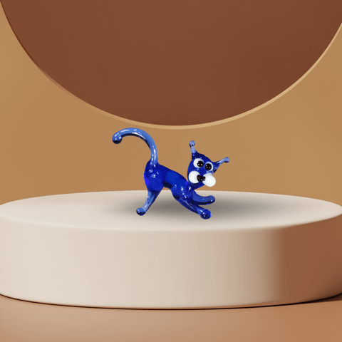 Blue Cat Figurine, Mini Glass Murano Quality Lampworking Glass Figurine, Hand Made In Ukraine, A Great Addition To Your Collection