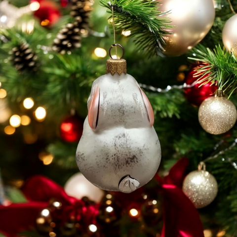Bunny Rabbit Ornament - Hand Made In Ukraine - Blown Glass Ornament - Hand Decorated - Keepsake Ornament - Silver Bunny - Shape Ornament