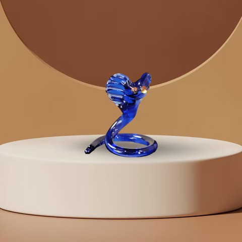 Blue Glass Cobra Figurine, Handmade Murano Quality Design - Small