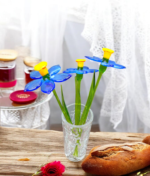 Blue Glass Daffodil - Handcrafted Long Stem Flower