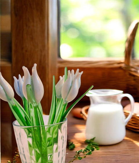 White Glass Tulip - Handcrafted Short Stem Flower