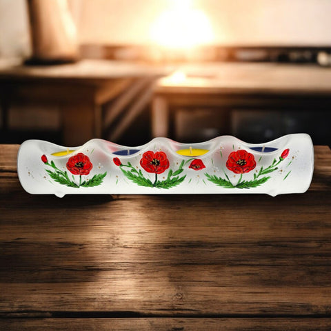 Frosted Glass Quadruple Candle Holder - Poppy Yule Log