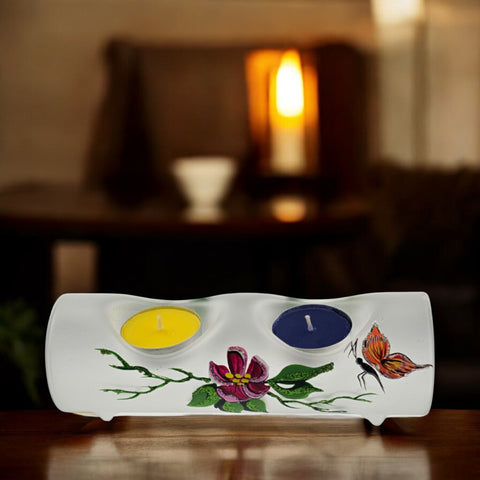 Frosted - Double Candle Holder - Butterfly