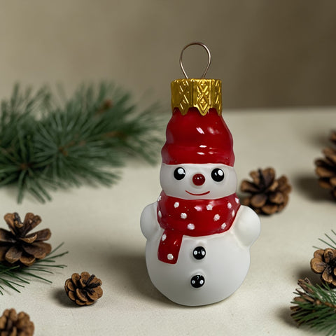Hand Decorated Glass Keepsake Ornament - Small Snowman Design