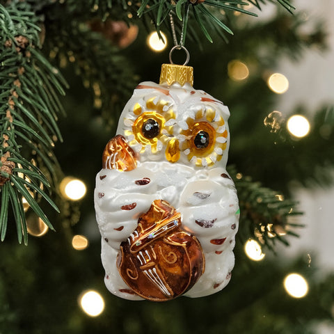 Hand Decorated Glass Keepsake Ornament - Charming Owl w Cello Design