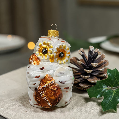 Hand Decorated Glass Keepsake Ornament - Charming Owl w Cello Design