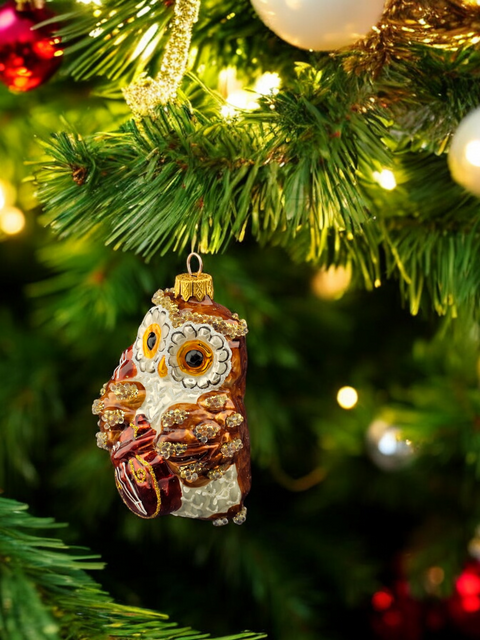 Owl Ornament - Hand Made In Ukraine - Blown Glass Ornament - Hand Decorated - Keepsake Ornament - Owl w Cello - Wise Owl - Figurative Ornament
