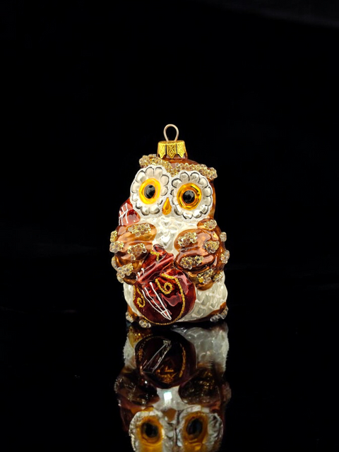Owl Ornament - Hand Made In Ukraine - Blown Glass Ornament - Hand Decorated - Keepsake Ornament - Owl w Cello - Wise Owl - Figurative Ornament