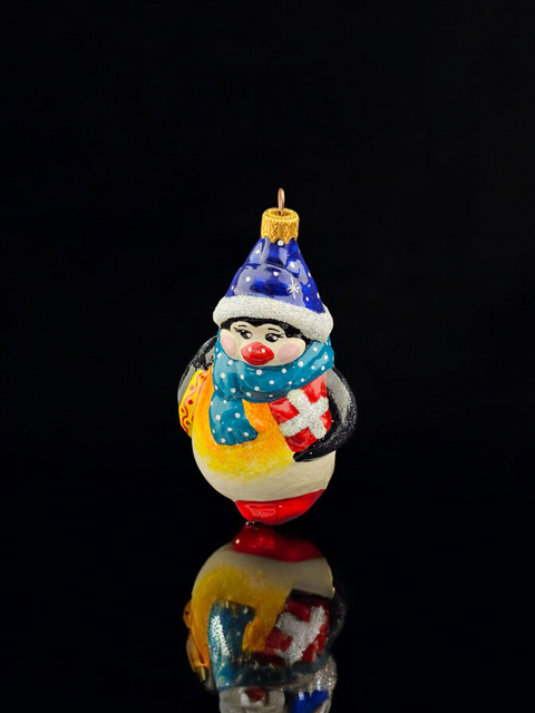 Hand Decorated Glass Keepsake Ornament - Charming Fat Penguin Design