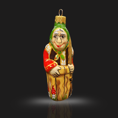Hand Decorated Glass Keepsake Ornament - Baba Yaga Witch Design