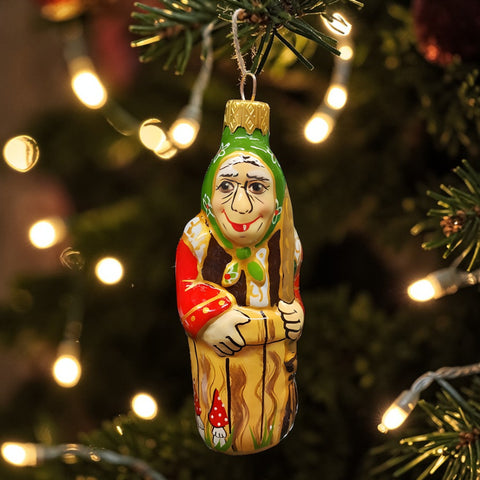 Hand Decorated Glass Keepsake Ornament - Baba Yaga Witch Design
