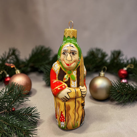 Hand Decorated Glass Keepsake Ornament - Baba Yaga Witch Design
