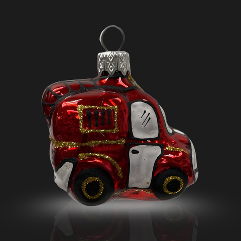 Hand Decorated Glass Keepsake Ornament - Charming Firetruck Design