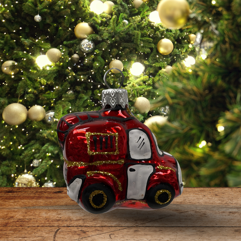 Hand Decorated Glass Keepsake Ornament - Charming Firetruck Design