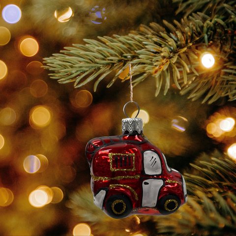 Hand Decorated Glass Keepsake Ornament - Charming Firetruck Design