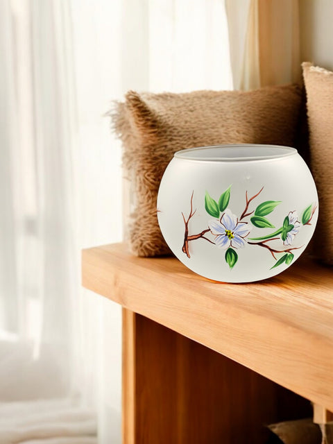 Frosted Glass Candle Holder, Hand Crafted in Ukraine, Dogwood Flower Design, Wonderful Year Round