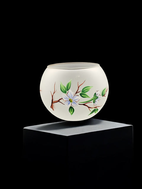 Frosted Glass Candle Holder, Hand Crafted in Ukraine, Dogwood Flower Design, Wonderful Year Round
