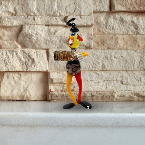 Glass Clown Musician, Handcrafted In Ukraine Using Traditional Lampworking Techniques, Hand Made Clown With Amber Accordion, Murano Quality Glass