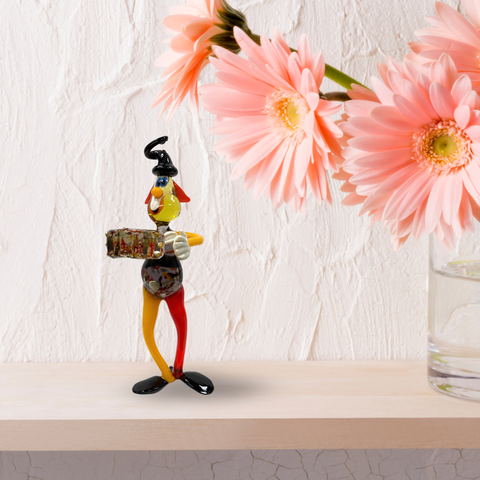 Glass Clown Musician, Handcrafted In Ukraine Using Traditional Lampworking Techniques, Hand Made Clown With Amber Accordion, Murano Quality Glass