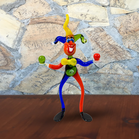 Glass Clown Figurine, Handcrafted In Ukraine Using Traditional Lampworking Techniques, Hand Made Clown With 2 Balls, Murano Quality Glass
