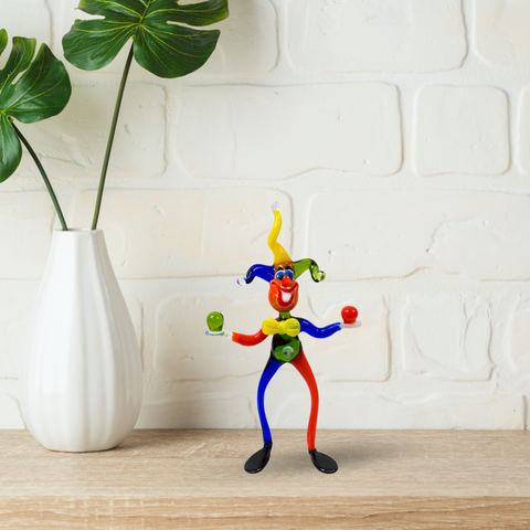 Glass Clown Figurine, Handcrafted In Ukraine Using Traditional Lampworking Techniques, Hand Made Clown With 2 Balls, Murano Quality Glass