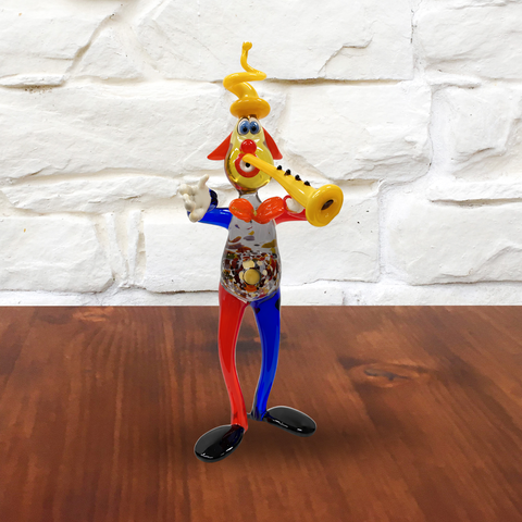 Glass Clown Musician, Handcrafted In Ukraine Using Traditional Lampworking Techniques, Hand Made Clown With Clarinet, Murano Quality Glass