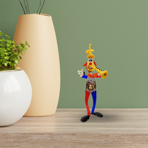 Glass Clown Musician, Handcrafted In Ukraine Using Traditional Lampworking Techniques, Hand Made Clown With Clarinet, Murano Quality Glass