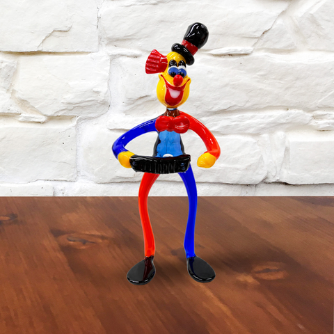 Glass Clown Musician, Handcrafted In Ukraine Using Traditional Lampworking Techniques, Hand Made Clown With Black Accordion, Murano Quality Glass
