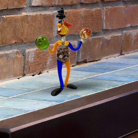 Glass Clown Figurine, Handcrafted In Ukraine Using Traditional Lampworking Techniques, Hand Made Clown With 2 Balls, Murano Quality Glass