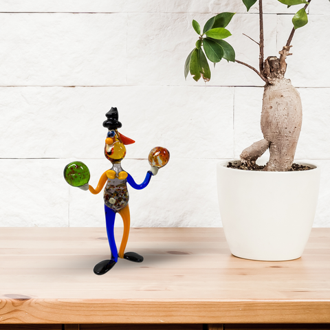Glass Clown Figurine, Handcrafted In Ukraine Using Traditional Lampworking Techniques, Hand Made Clown With 2 Balls, Murano Quality Glass