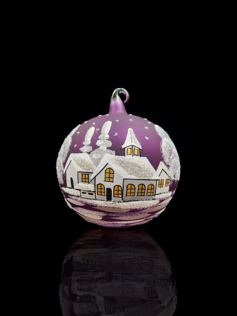 Purple Blown Glass Large Ball Ornament - Handcrafted - White Church