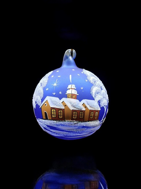 Blue Blown Glass Large Ball Ornament - Handcrafted - Brown Cathedral