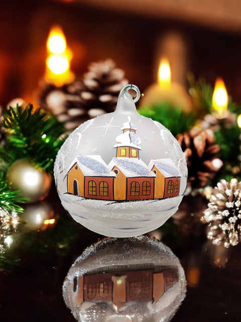 Frosted Blown Glass Large Ball Ornament - Handcrafted - Brown Cathedral Design