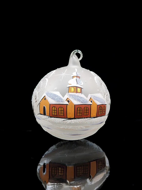 Frosted Blown Glass Large Ball Ornament - Handcrafted - Brown Cathedral Design