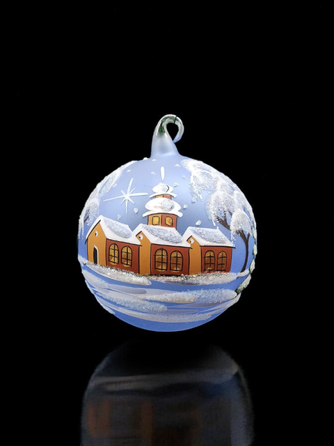 Light Blue Blown Glass Large Ball Ornament - Handcrafted - Brown Cathedral Design