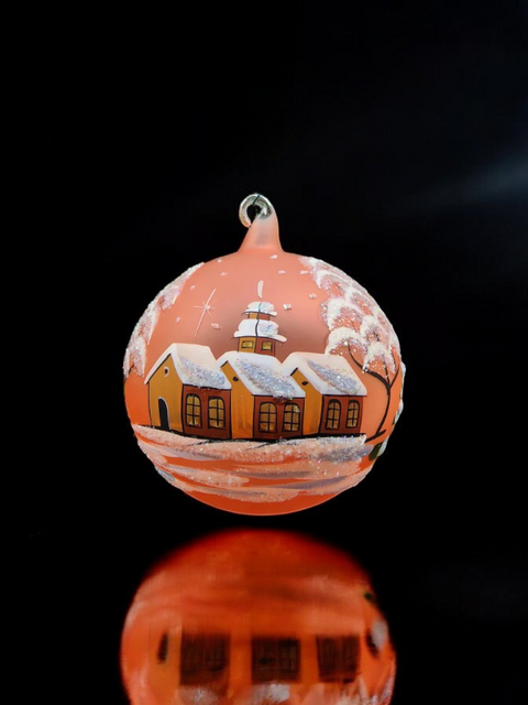 Orange Blown Glass Large Ball Ornament - Handcrafted - Brown Cathedral