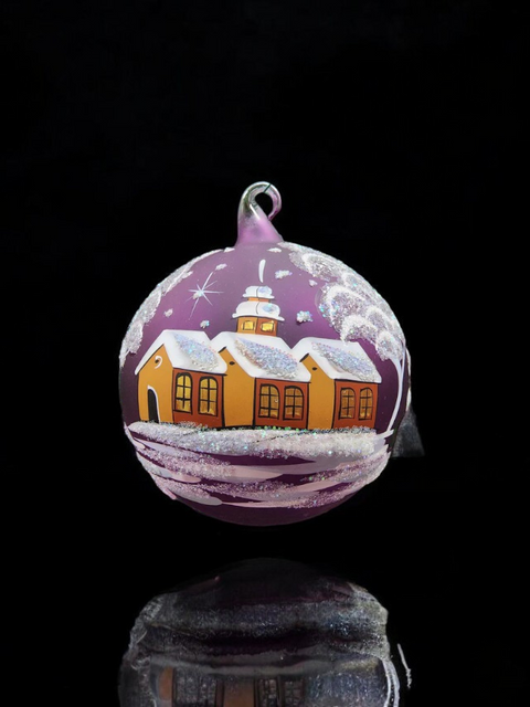 Purple Blown Glass Large Ball Ornament - Handcrafted - Brown Cathedral Design