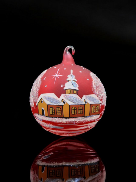 Red Blown Glass Large Ball Ornament - Handcrafted - Brown Cathedral