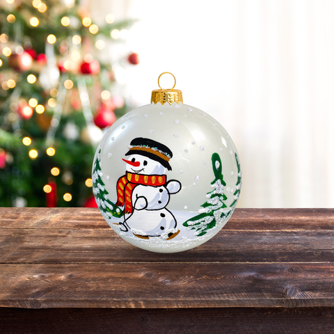 Frosted Blown Glass Large Ball Ornament - Handcrafted - Snowman In Red Scarf Design